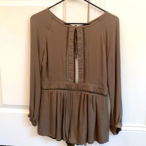 Olive romper, open front